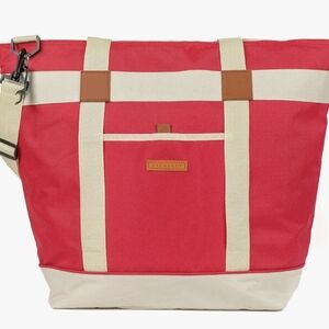Stylish Red and Cream Insulated Tote Bag